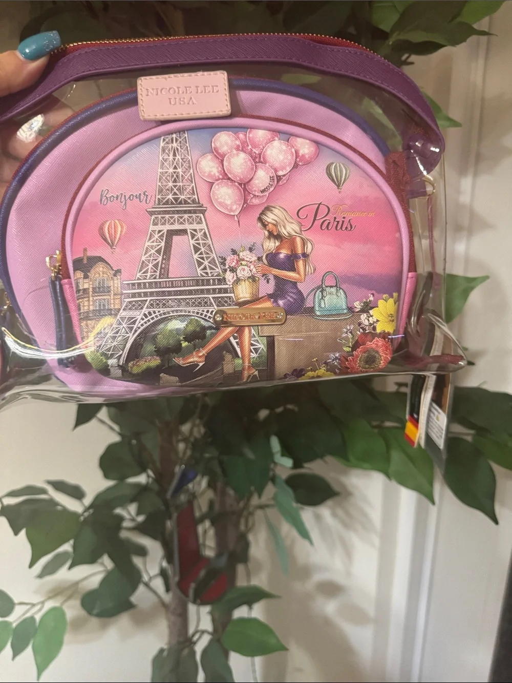 Nicole Lee Clear Pink Paris Eiffel Cosmetic 3 Pouch Set